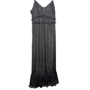 Madewell Black Shimmer Dark Fairy Whimsigoth Midi Ruffled Cami Slip Sundress 2